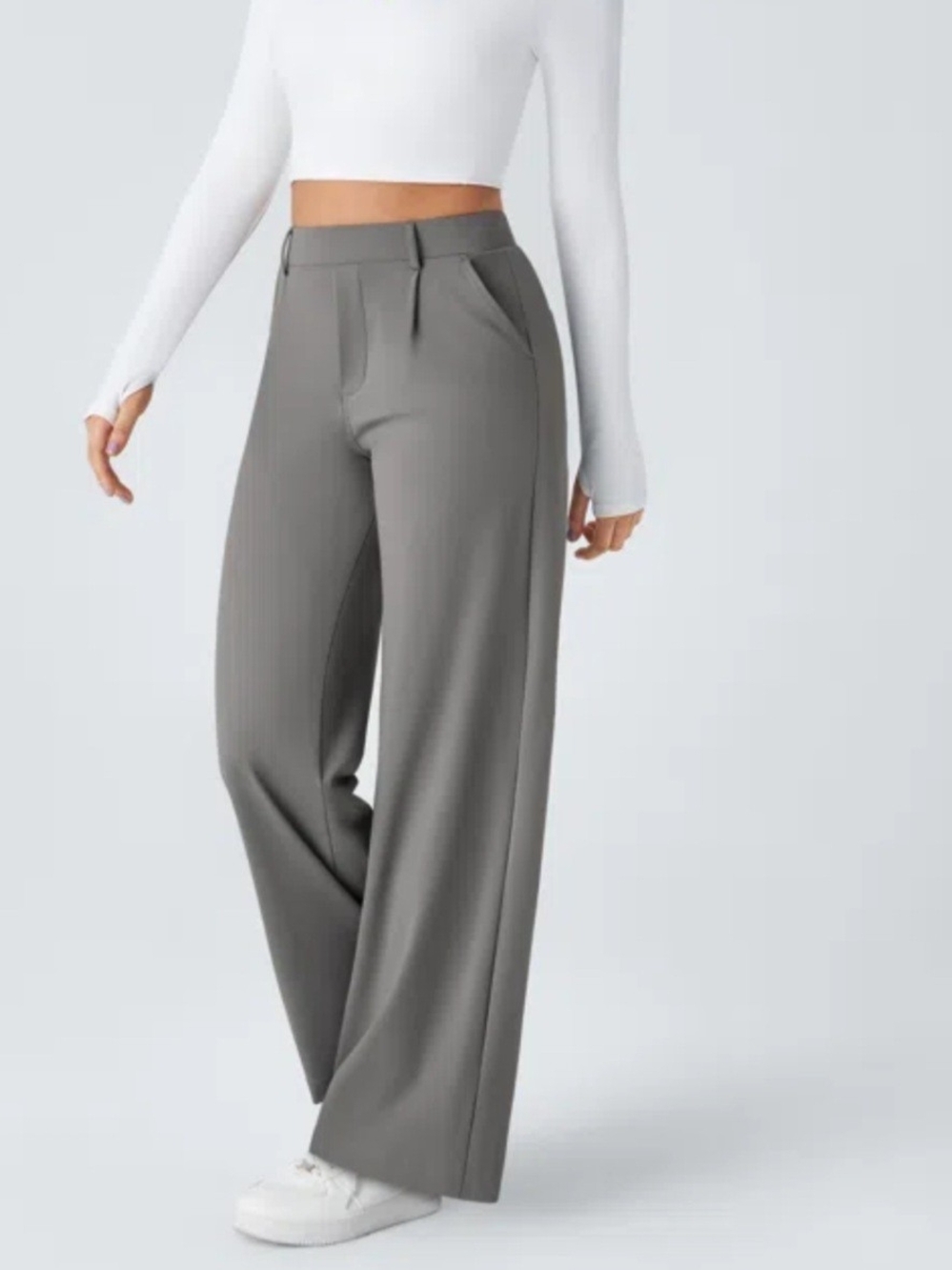 HALARA Wide-Leg High-Rise Pants in Gray